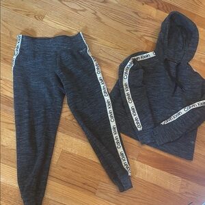 Calvin Klein Womens Heather Charcoal Logo-Trim Jogger Set